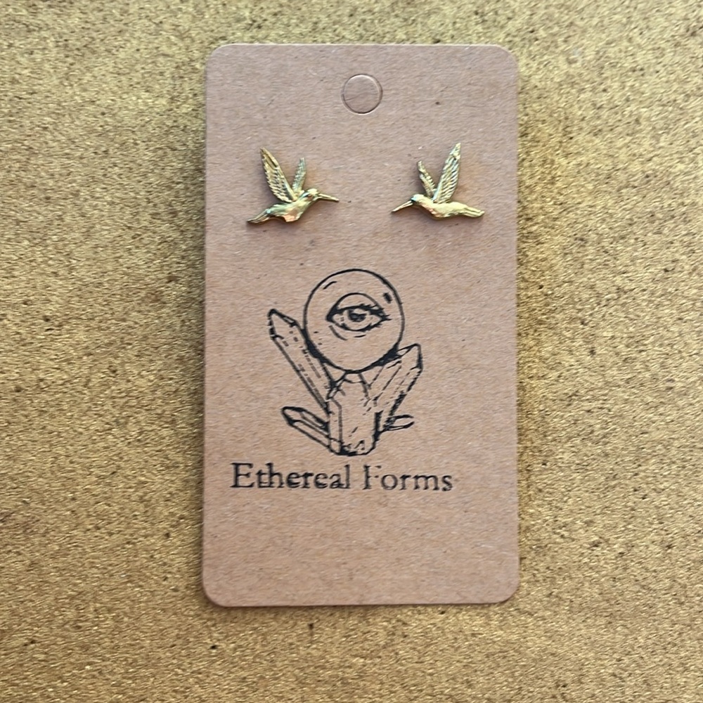 Gold hummingbird post earrings